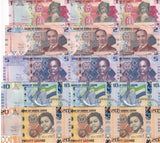 Sierra Leone Set 5 X LOT 3 = 15 UNC 1 2 5 10 20 Leones 2022 P 34 - P 38 CUT Zero