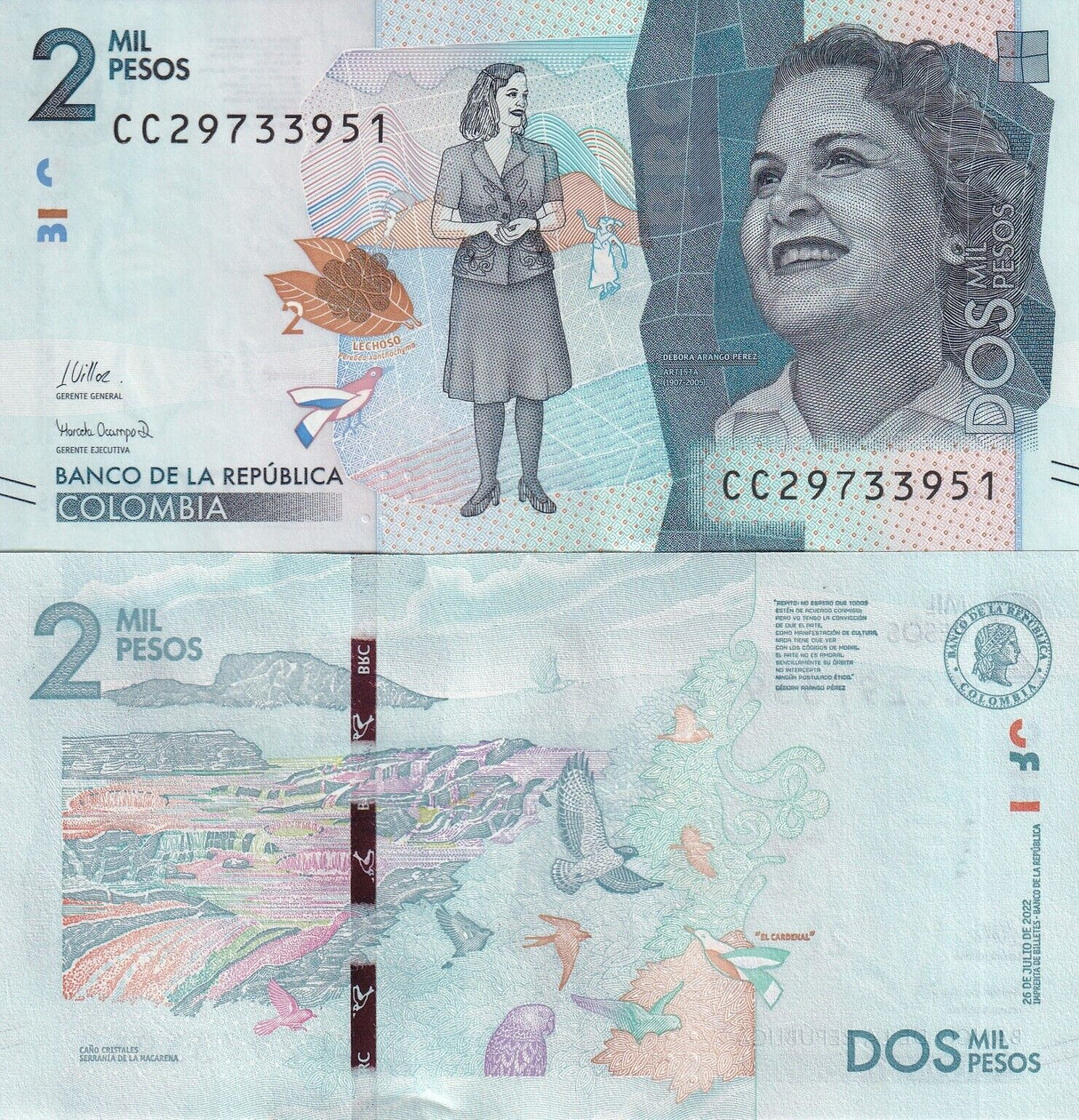 Colombia 2000 Pesos 2022 New Sign 2024 P 458 g UNC