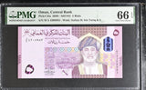 Oman 5 Rials 2020 P 53 a Gem UNC PMG 66 EPQ