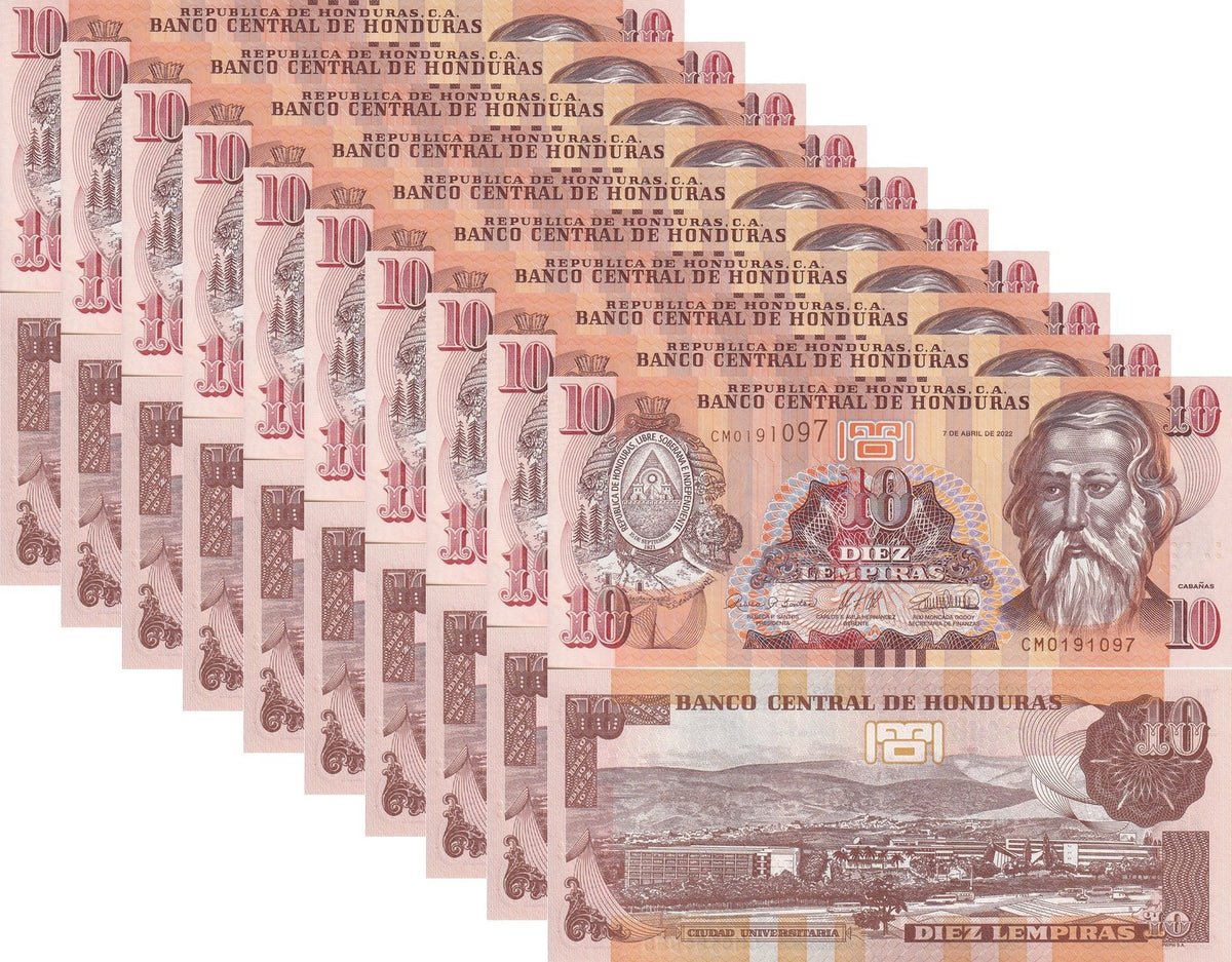 Honduras 10 Lempiras 2022 P 99 UNC LOT 10 PCS University complex, Tegucigalpa