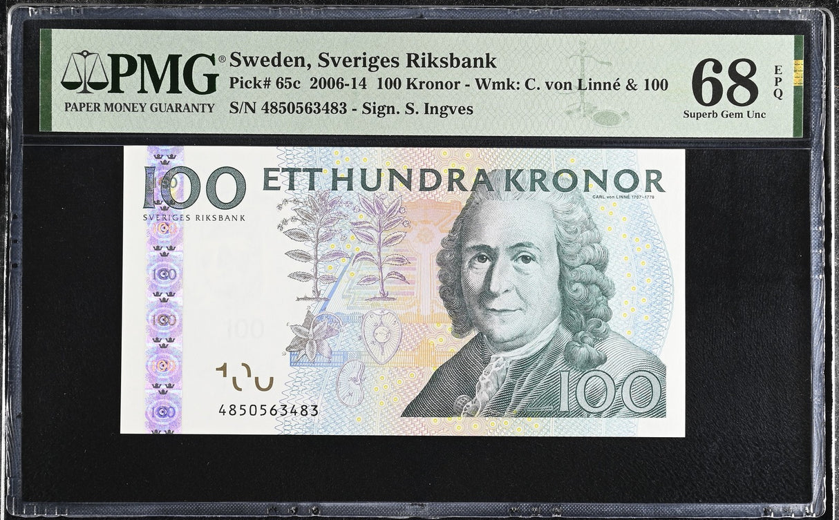 Sweden 100 Kronor ND 2006-2014 P 65 c Superb Gem UNC PMG 68 EPQ