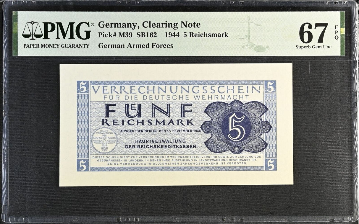 Germany 5 Reichsmark 1944 P M39 Superb Gem UNC PMG 67 EPQ