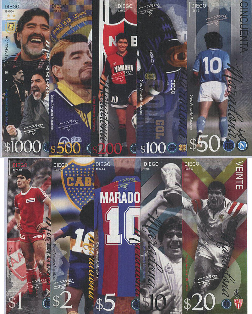 MARADONA Set 10 Pcs 1- 1000 Diegos 1976-2020