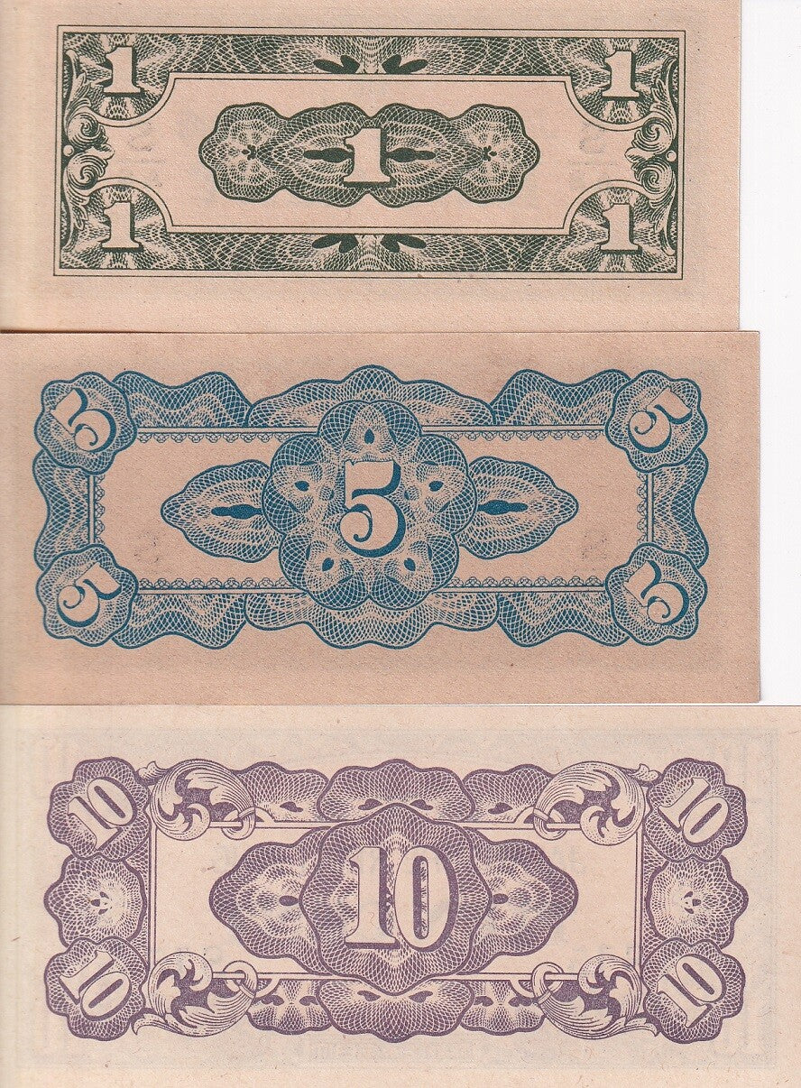 Netherlands Indies Set 3 UNC 1 5 10 Cents ND 1942 P 119 120 121 , DE JAPANSCHE