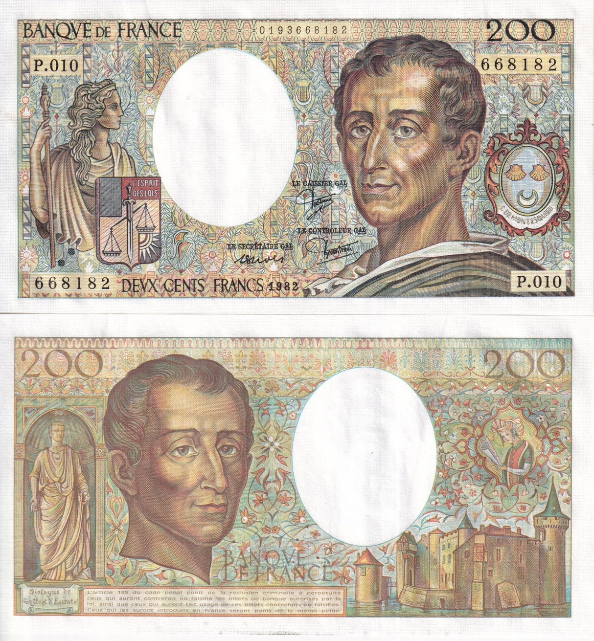 France 200 Francs 1982 P 155 a AUnc , Charles de Secondat ,Justicia