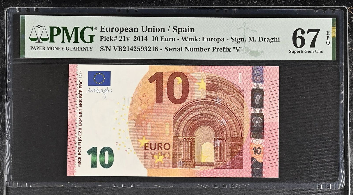 Euro 10 Euro Spain 2014 P 21 v VB Superb Gem UNC PMG 67 EPQ