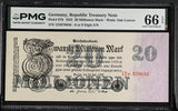 Germany 20 Millionen Mark 1923 P 97 b Gem UNC PMG 66 EPQ