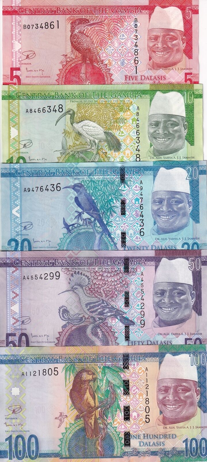 Gambia Set 5 Pcs 5 10 20 50 100 Dalasis 2015 P 31 32 33 34 35 UNC
