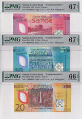 Samoa SET 3; 5 10 20 Tala ND 2024 P 50-52 CHOGM Superb Gem UNC PMG 66 67 EPQ