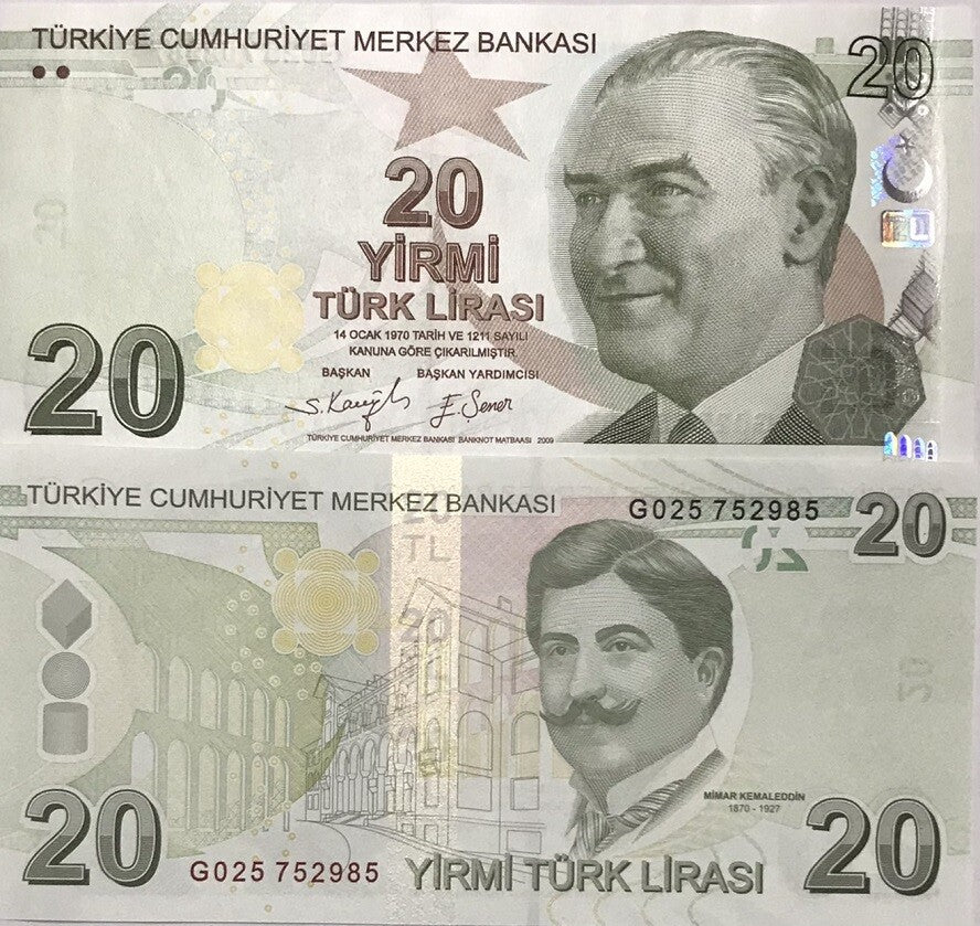 Turkey 20 Lira 2009/2022 P 224 Mixed Prefix & Year UNC