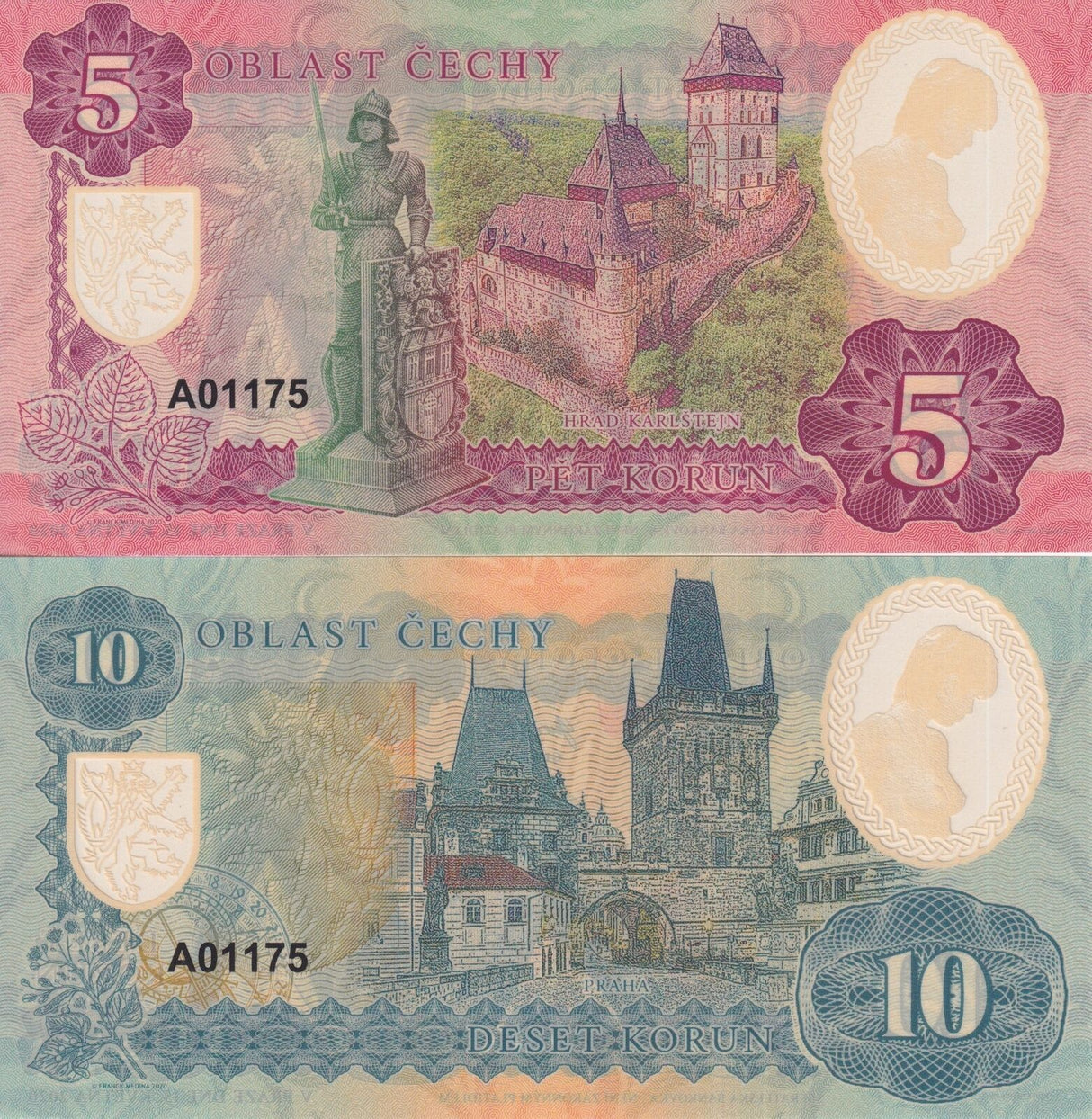 Czech Bohemia Set 2 PCS 5 10 Korun 2020 Clear Window Polymer Fantasy