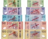 Fiji SPECIMEN SET 5 UNC 5 10 20 50 100 Dollars 2026 2025 P NEW Polymer