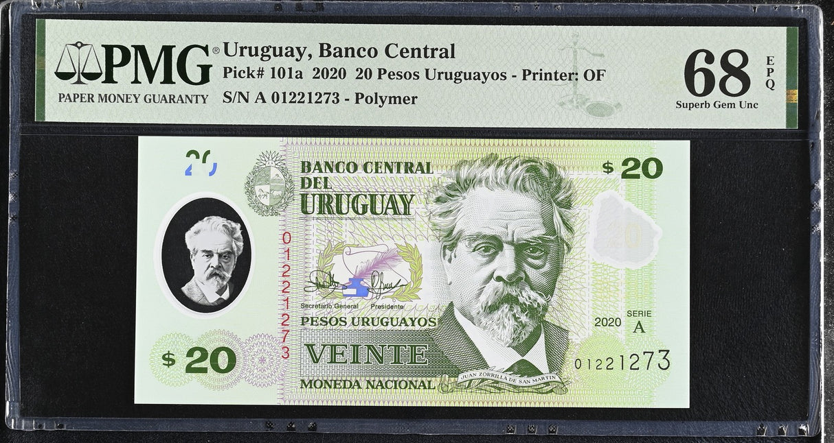 Uruguay 20 Pesos 2020 P 101 a Superb Gem UNC PMG 68 EPQ