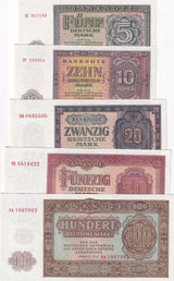 Germany DDR SET 5; 5 10 20 50 100 Deutsche Mark 1955 P 17 18 19 20 21 AUNC