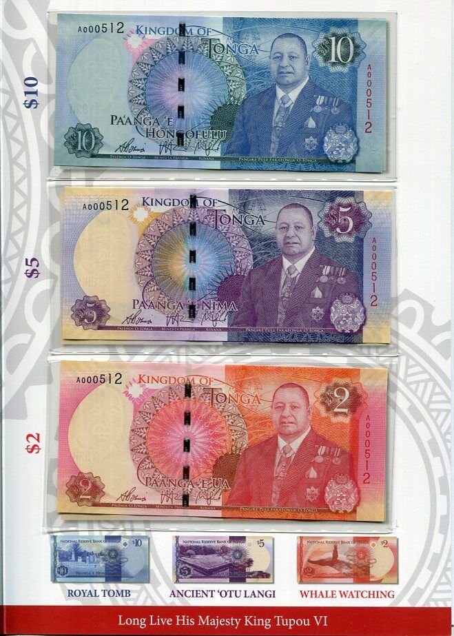 Tonga Set 6 UNC 2 5 10 20 50 100 Pa'anga ND 2015 P 44-49 With Hand Signed Folder