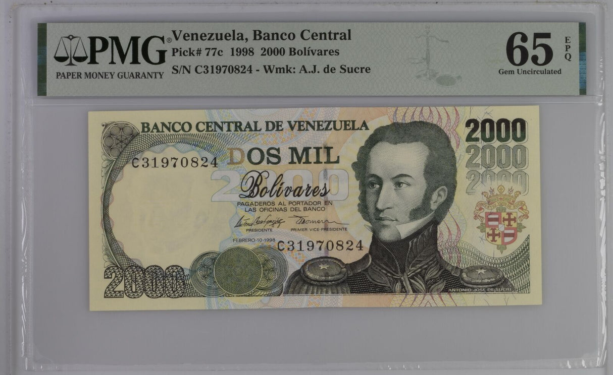 Venezuela 2000 Bolivares 1998 P 77 c Gem UNC PMG 65 EPQ