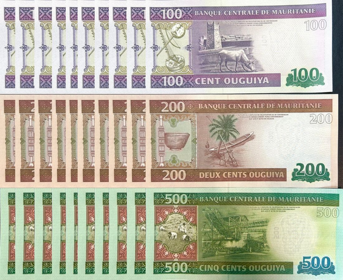 Mauritania Set 3 X LOT 10 = 30 UNC 100 200 500 Ou. 2013-2015 Hybrid P 16 17 18