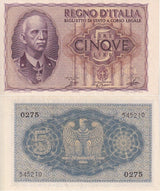 Italy 5 Lire 1940 XVIII P 28 UNC