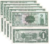Paraguay 1 Guaranies 1952 ND 1963 P 193 b UNC LOT 5 PCS