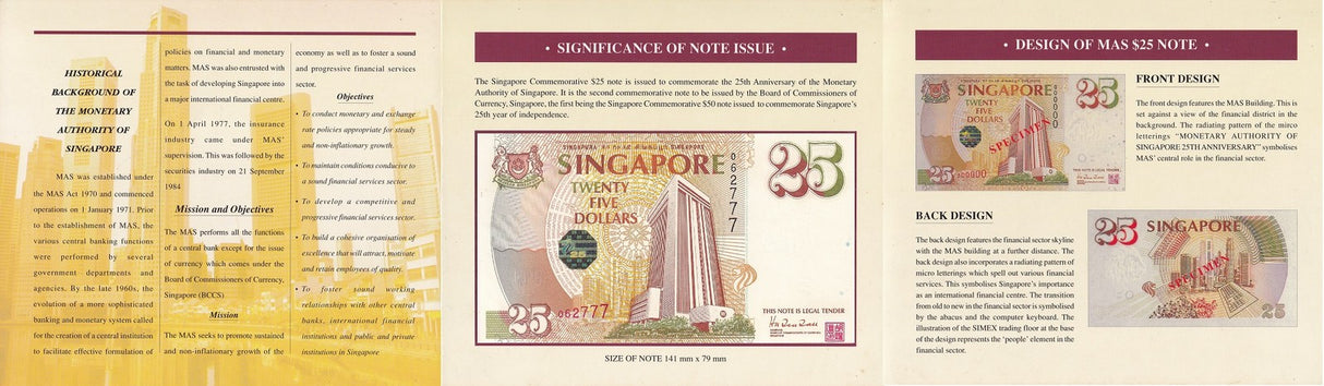 Singapore 25 Dollars ND 1996 25th Commemmorative P 33 UNC With Folder