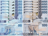 Zambia set 2 x LOT 5 = 10 UNC 50 100 Kwacha 2024 2025 P 64 65 NEW