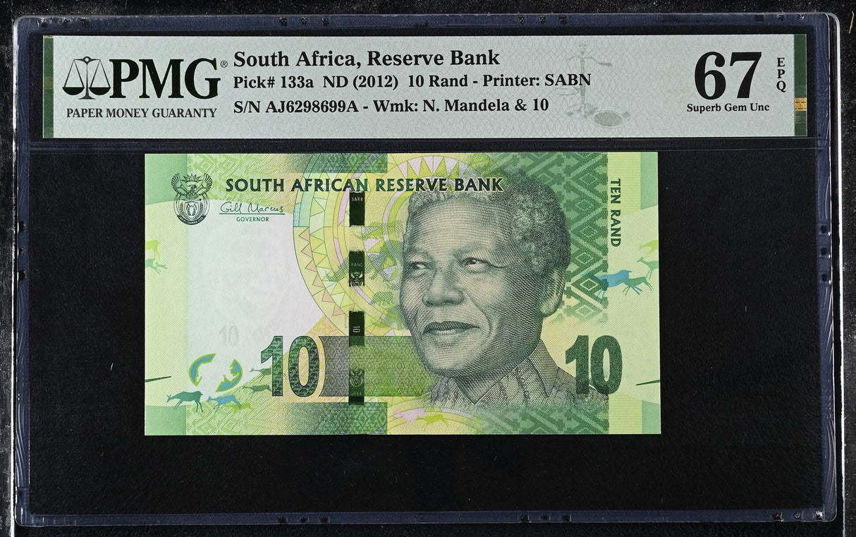 South Africa 10 Rand ND 2012 P 133 a Superb Gem UNC PMG 67 EPQ