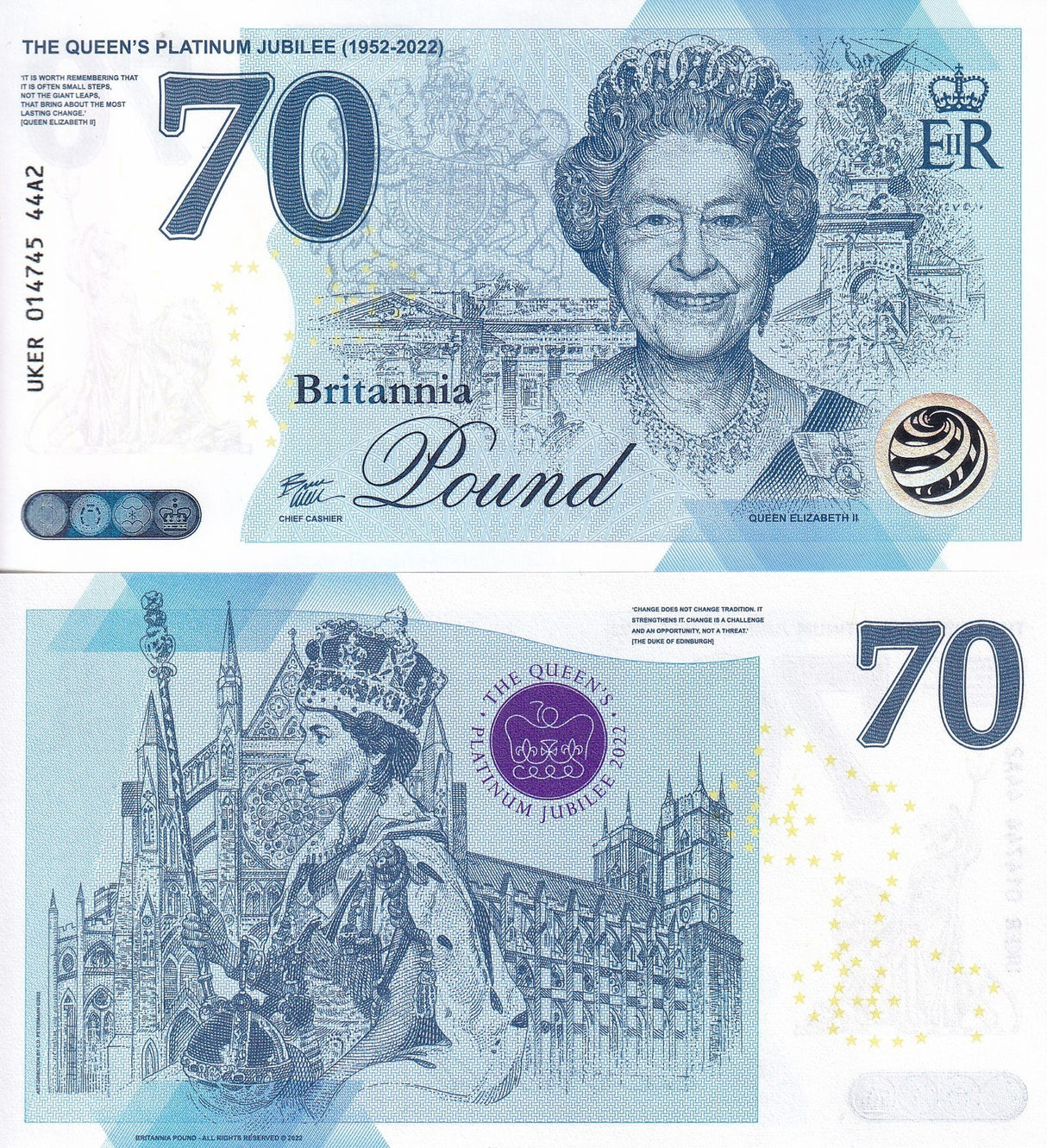 SET 3 Great Britain 70 Britannia Pounds 2022 Test Note Comm QUEEN Elizabeth II