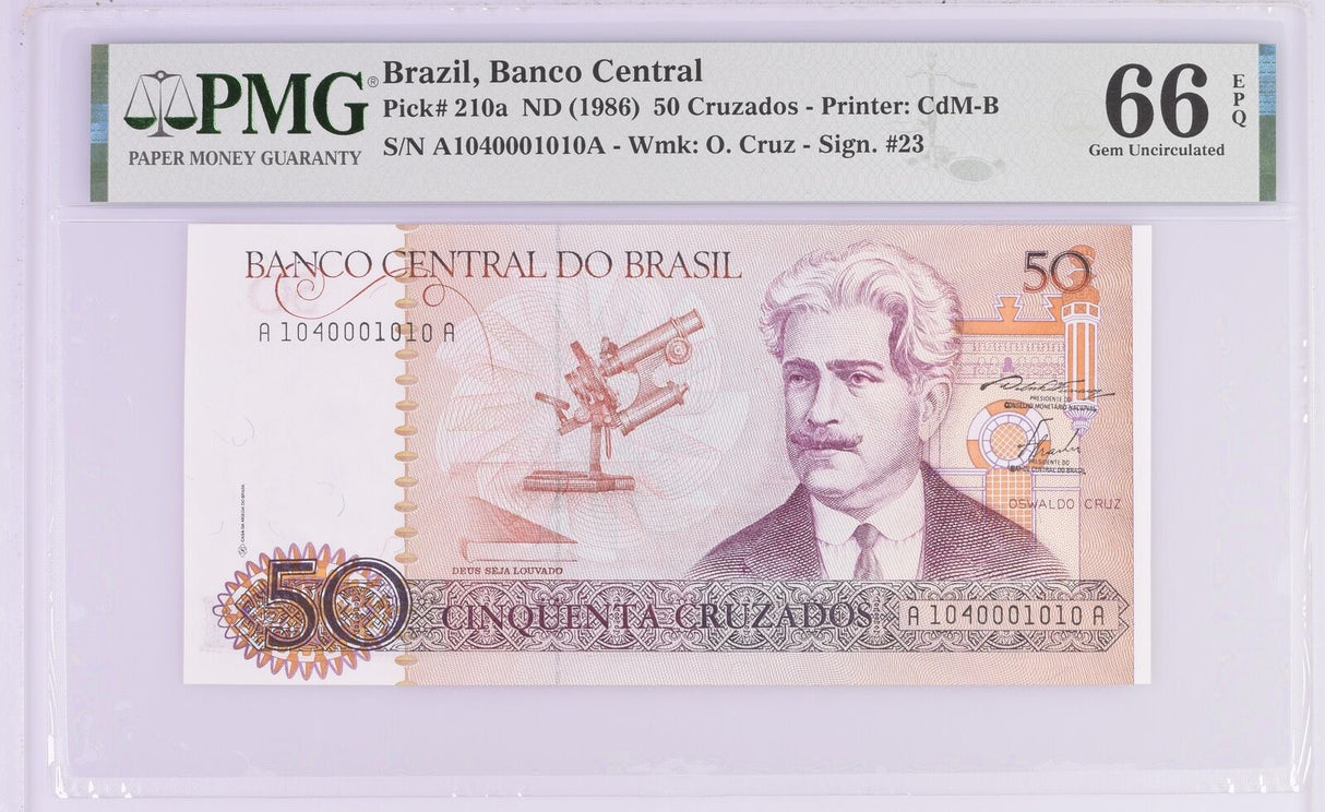 Brazil 50 Cruzados ND 1986 P 210 a Gem UNC PMG 66 EPQ