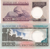 Angola Set 2 PCS 500 1000 Kwanza 1973 P 107 P 108 UNC