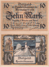 Germany Memel 10 Mark 1922 P 5 a UNC W/LITTLE TONE