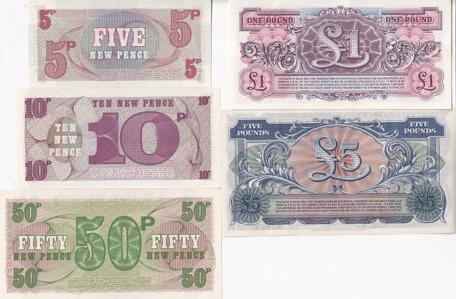 Great Britain Armed Forces Set 5 UNC 1 5 5 10 50 Pound P M22 M23 M47 M48 M49