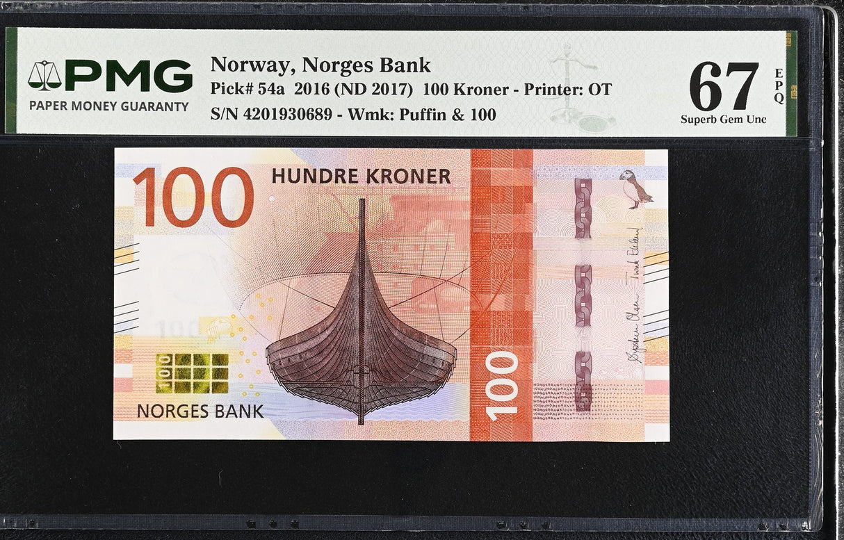Norway 100 Kroner 2016 ND 2017 P 54 a Superb Gem UNC PMG 67 EPQ
