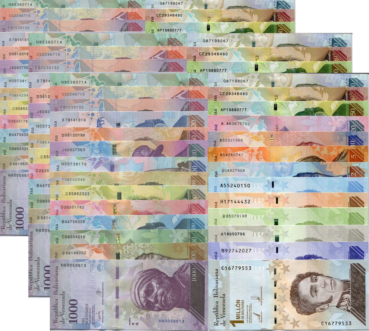 Venezuela Set 27 x Lot 3 = 81 UNC  2 - 1 Million Bolivares 2013-2021 P 88 - 114