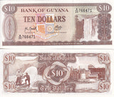Guyana 10 Dollar 1992 P 23 f UNC , Kaieteur Falls Bauxite mining, alumina plant