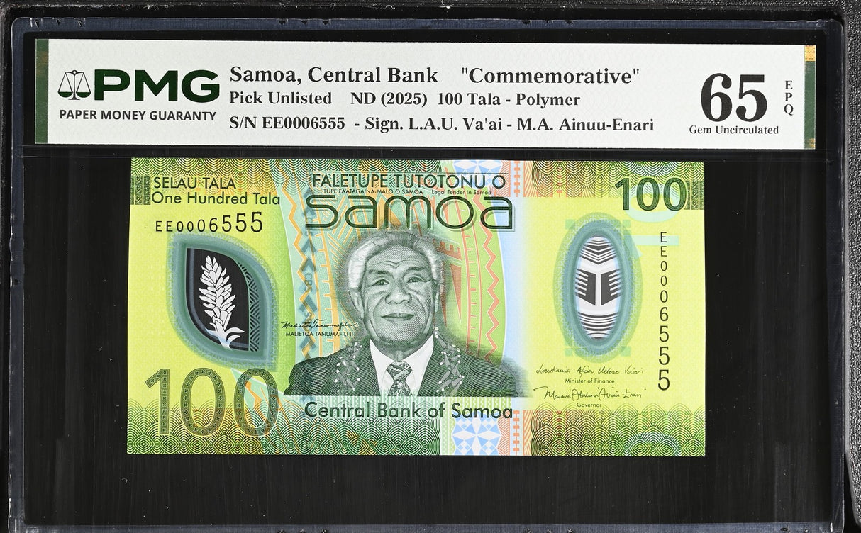 Samoa 100 Tala ND 2025 Polymer # 0006555 Commemorative Gem UNC PMG 65 EPQ