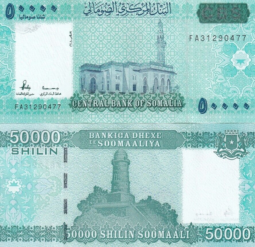 Somalia Set 5 UNC 1000 2000 10000 50000 Shilling 2010 2023/2024 P 38 39 41 42 43