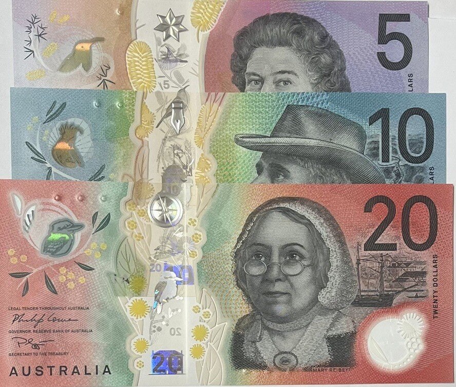 Australia Set 3 UNC 5 10 20 Dollars P 62 P 63 P 64 2016-2021 Polymer
