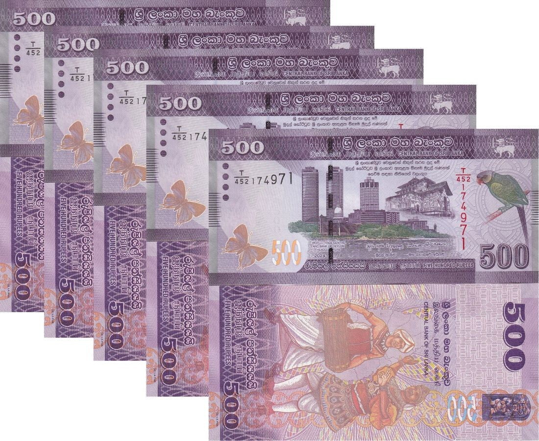 Sri Lanka 500 Rupees 2024 issue 2026 P 126 NEW Date & Sign AUnc LOT 5 PCS AU