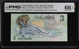 Cook Islands 3 Dollars ND 1987 P 3 a Gem UNC PMG 66 EPQ , Ina and the Shark