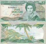 East Caribbean 5 Dollars ND 1988-1993 P 22 a UNC