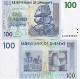 Zimbabwe 100 Dollars 2007 P 69 UNC, Chiremba balancing rock formation