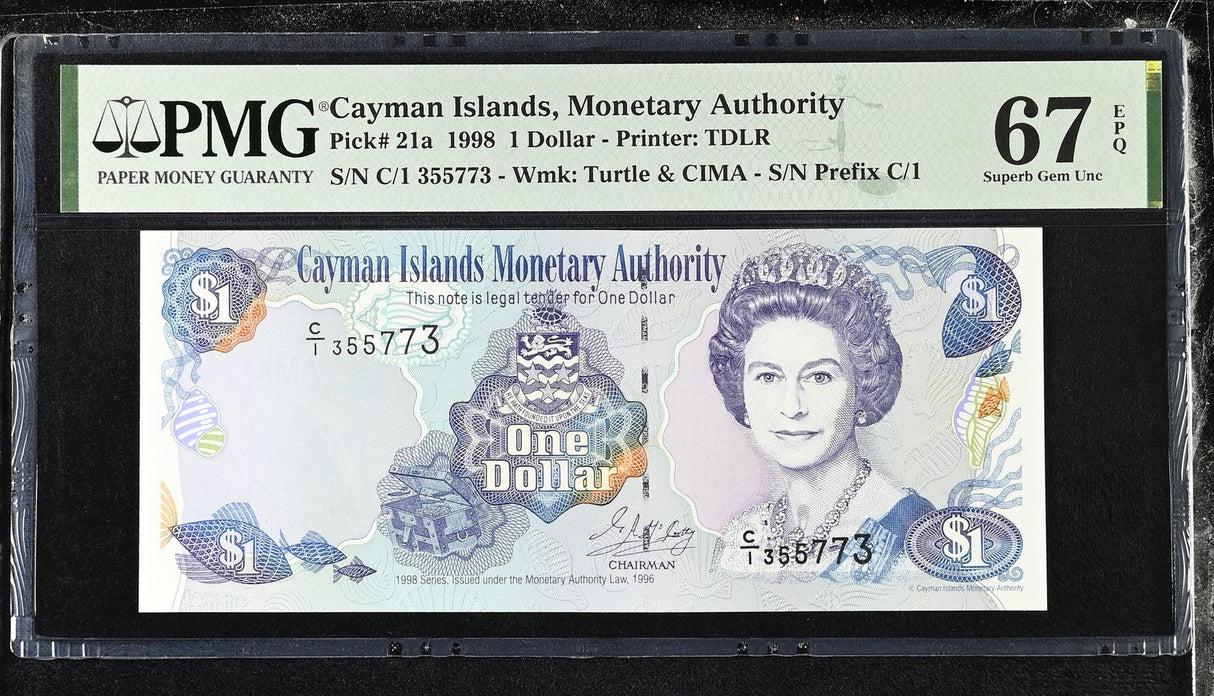 Cayman Islands 1 Dollar 1998 P 21 a Superb GEM UNC PMG 67 EPQ