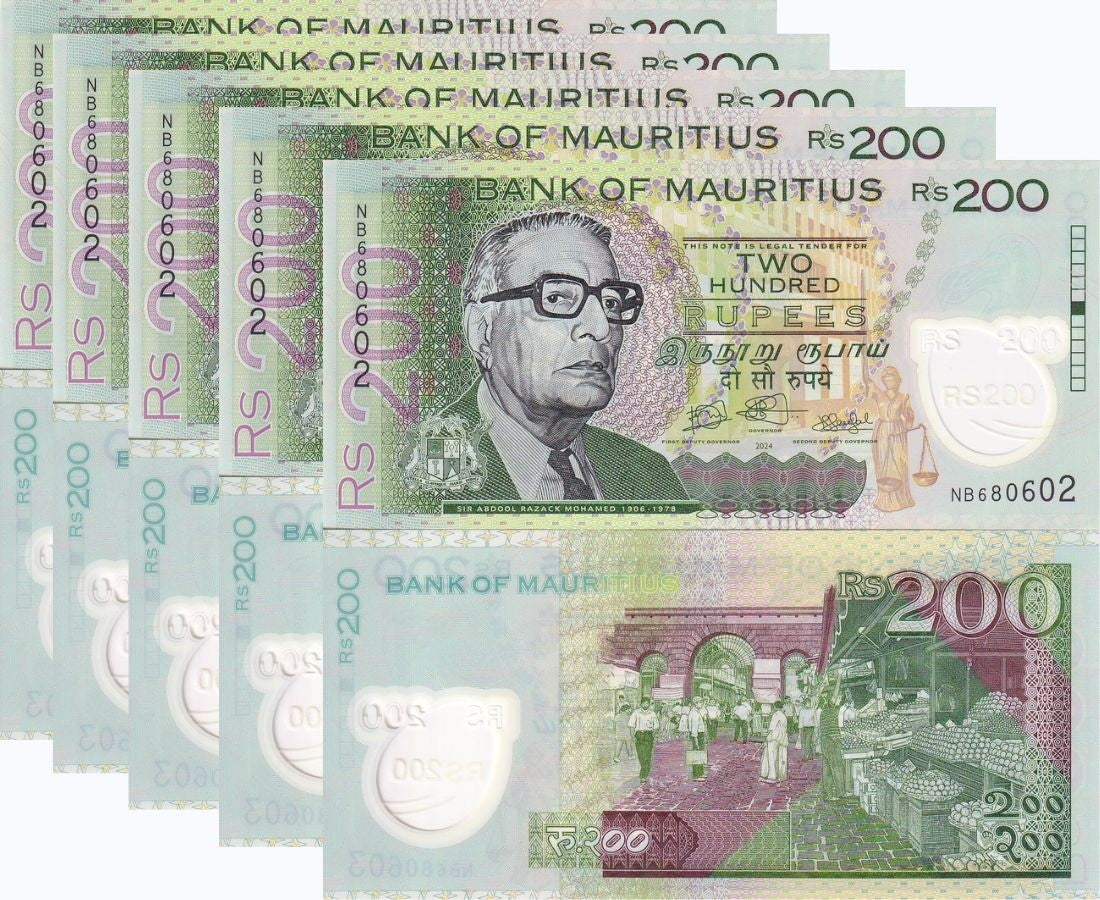 Mauritius 200 Rupees 2024/2025 Polymer P W65B NEW LOT 5 UNC