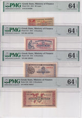 Greece Set 4; 50 Lepta 1 2 5 Drachmai 1941 P 316 317-319 Choice UNC PMG 64 EPQ