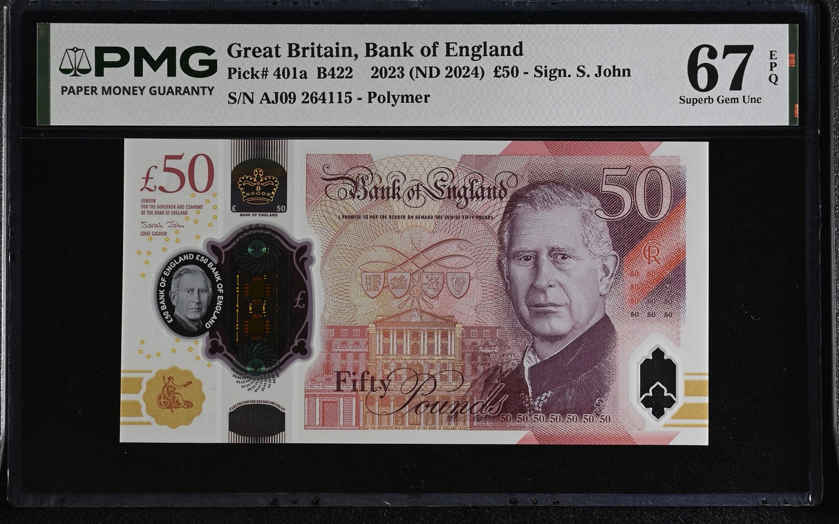 Great Britain 50 Pounds 2023 ND 2024 P 401 a Superb Gem UNC PMG 67 EPQ