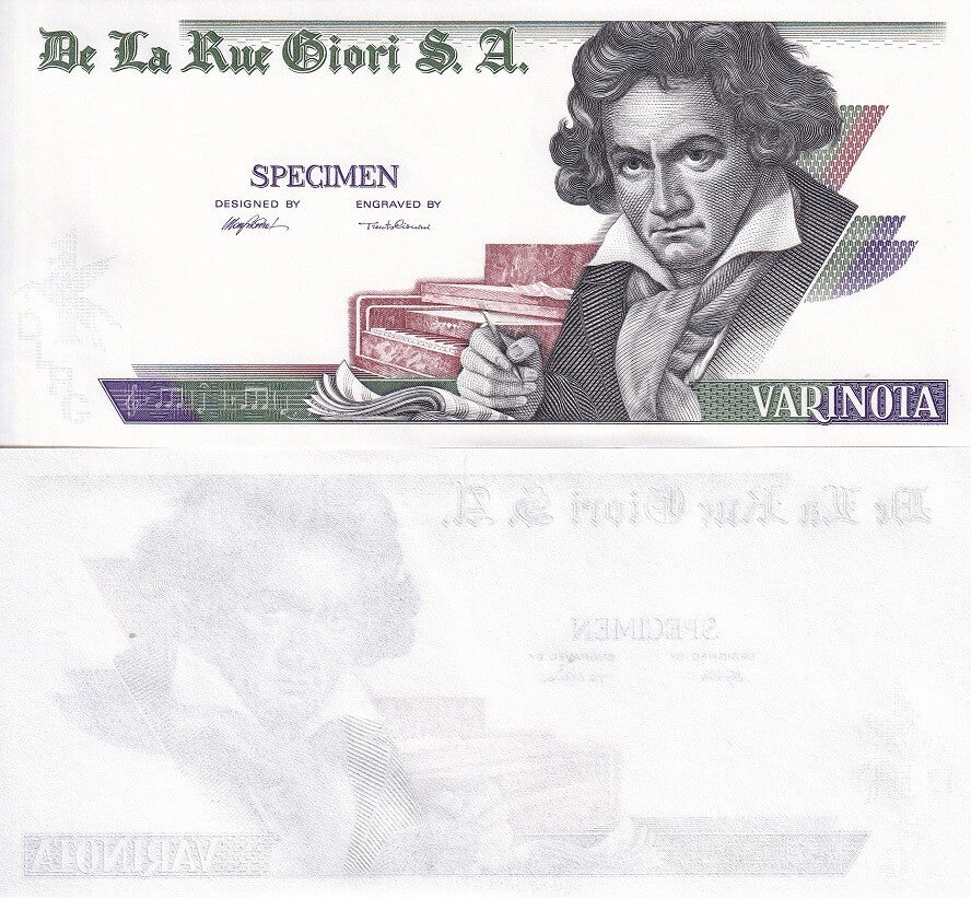 TEST NOTE SPECIMEN VARINOTA DE LA RUE BEETHOVEN Single-sided 1955 on Band