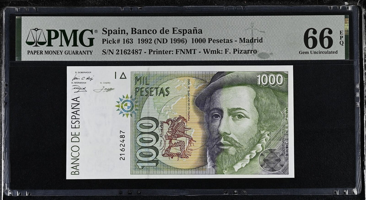 Spain 1000 Pesetas 1992 ND 1996 P 163 Gem UNC PMG 66 EPQ