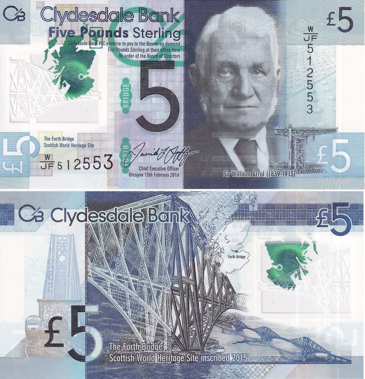 Scotland 5 Pounds 2016 Cydesdale Bank P 229Oa UNC