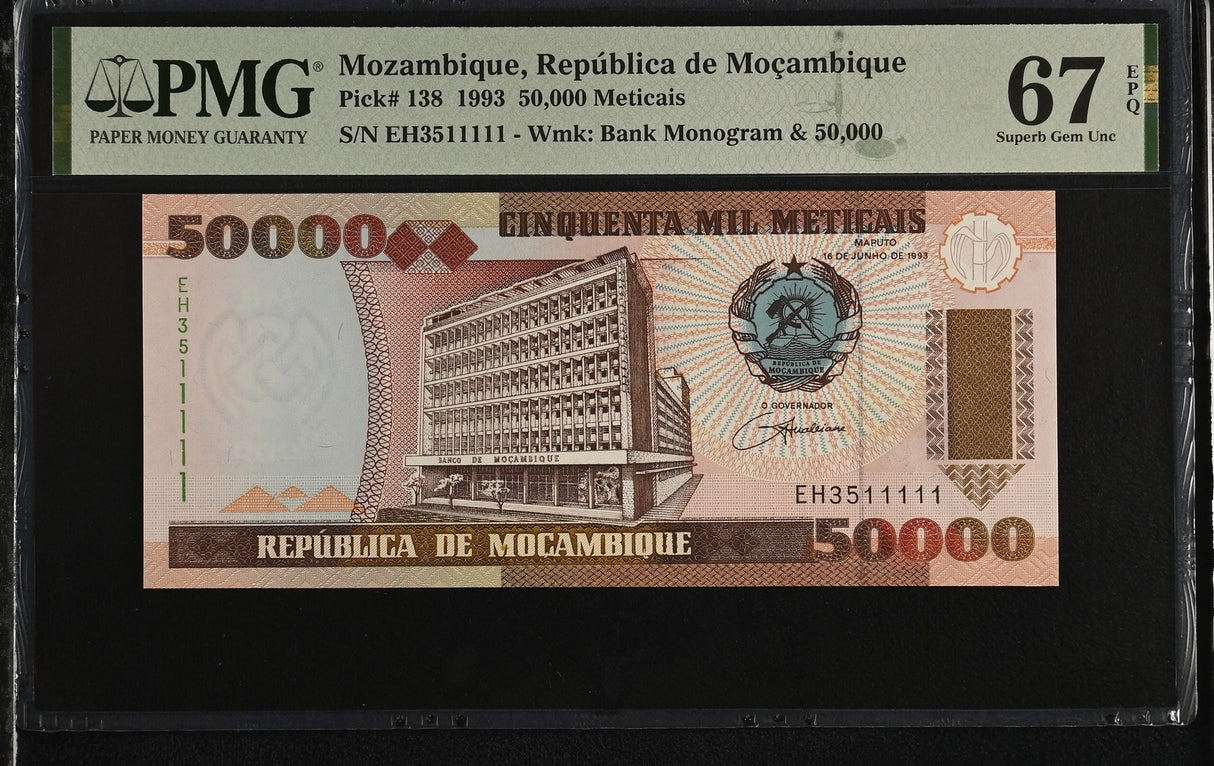 Mozambique 50000 Meticais 1993 P 138 NICE 35-11111 Superb Gem UNC PMG 67 EPQ