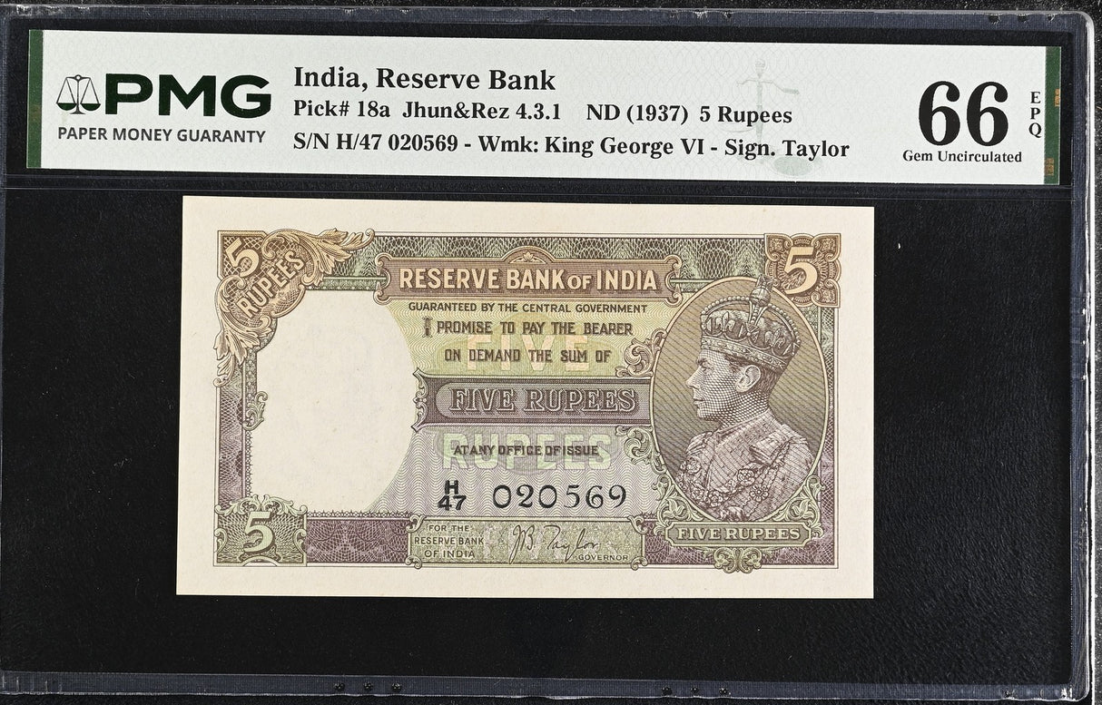 India 5 Rupees ND 1937 P 18 a Gem UNC PMG 66 EPQ